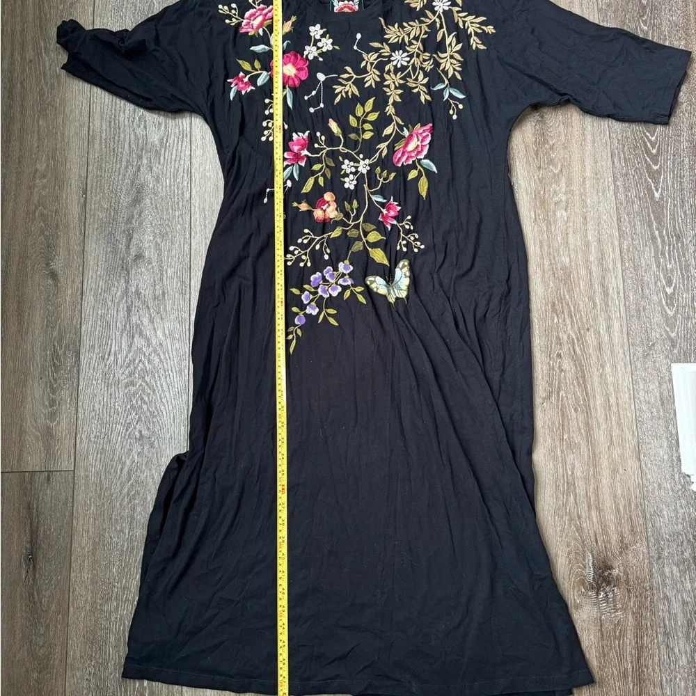 Johnny Was XL Embroidered Tunic Dress Black Floral Bird Boho Midi/Maxi - Picture 4 of 8